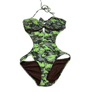 Ladies OP Brand Camo Cut Out Open Back One Piece Swim Suit Size Medium‎